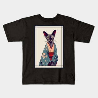 Oriental Shorthair cat Japanese with kimono vintage Kids T-Shirt